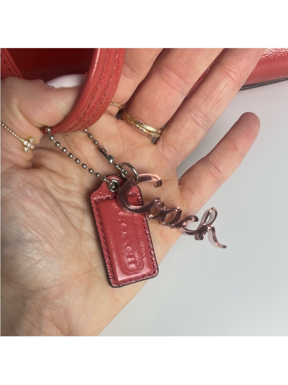 Coach Red Leather Embossed Logo Tote - Picture 3 of 14